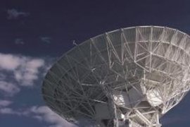 Satellite television is transmitted through powerful satellite antennas.